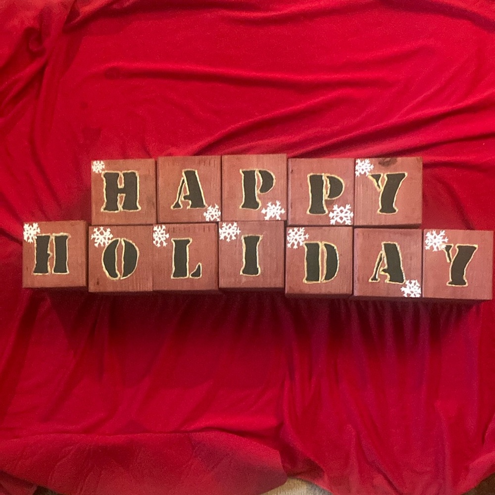 Hand Crafted Cedar Wood Happy Holiday Blocks.